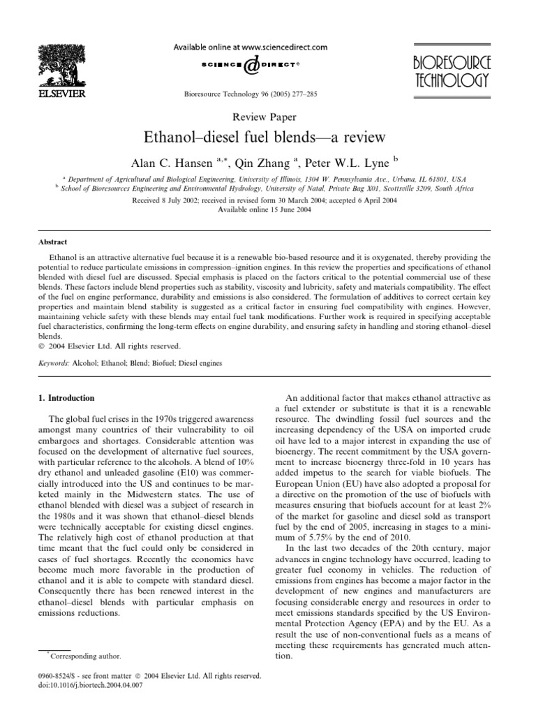 Ethanol Diesel Fuel Blends A Review PDF | PDF | Diesel Fuel | Gasoline