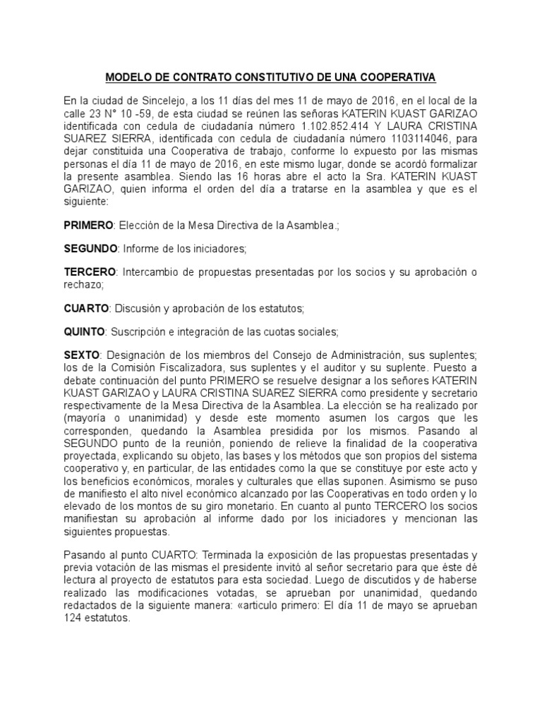 Contrato Constitutivo de Una Cooperativa | PDF | Cooperativa | Euro