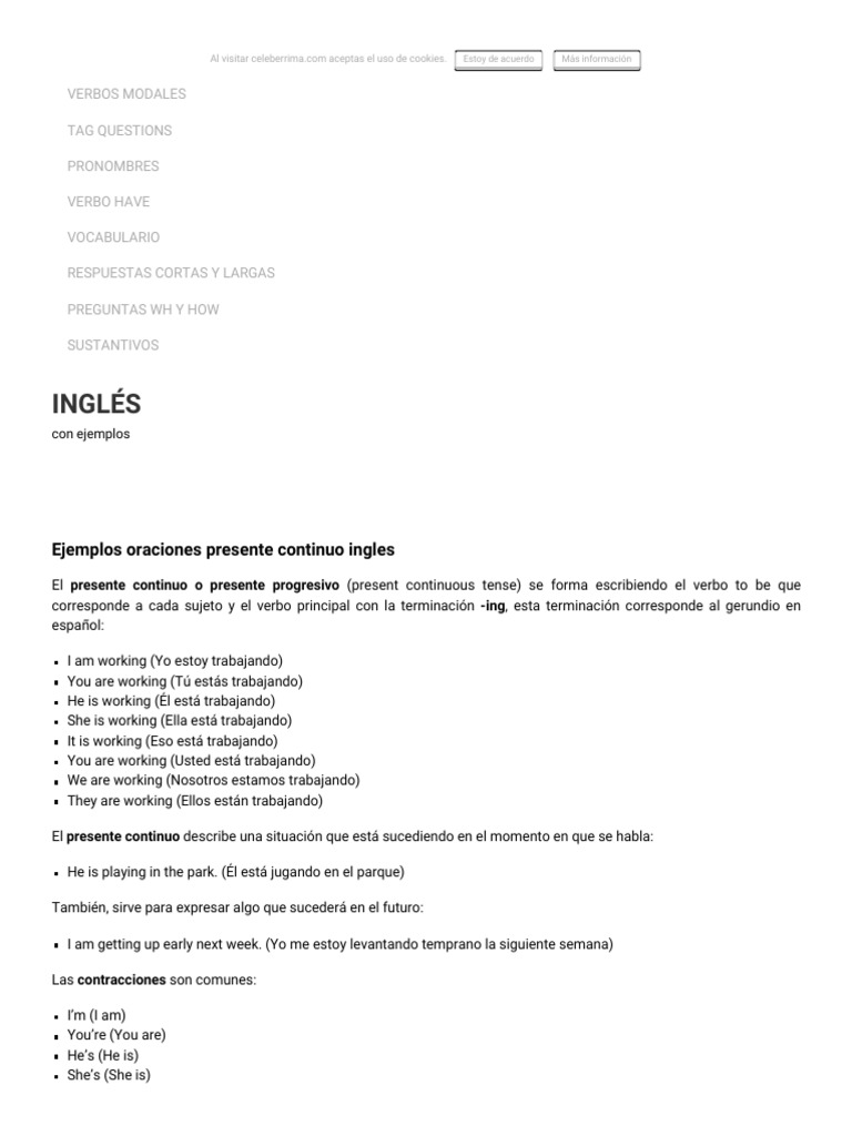 Ejemplos Oraciones Presente Continuo Ingles | PDF | Verbo | Mecánica ...