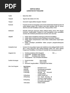 Kertas Kerja Lawatan Ke Thailand Pdf