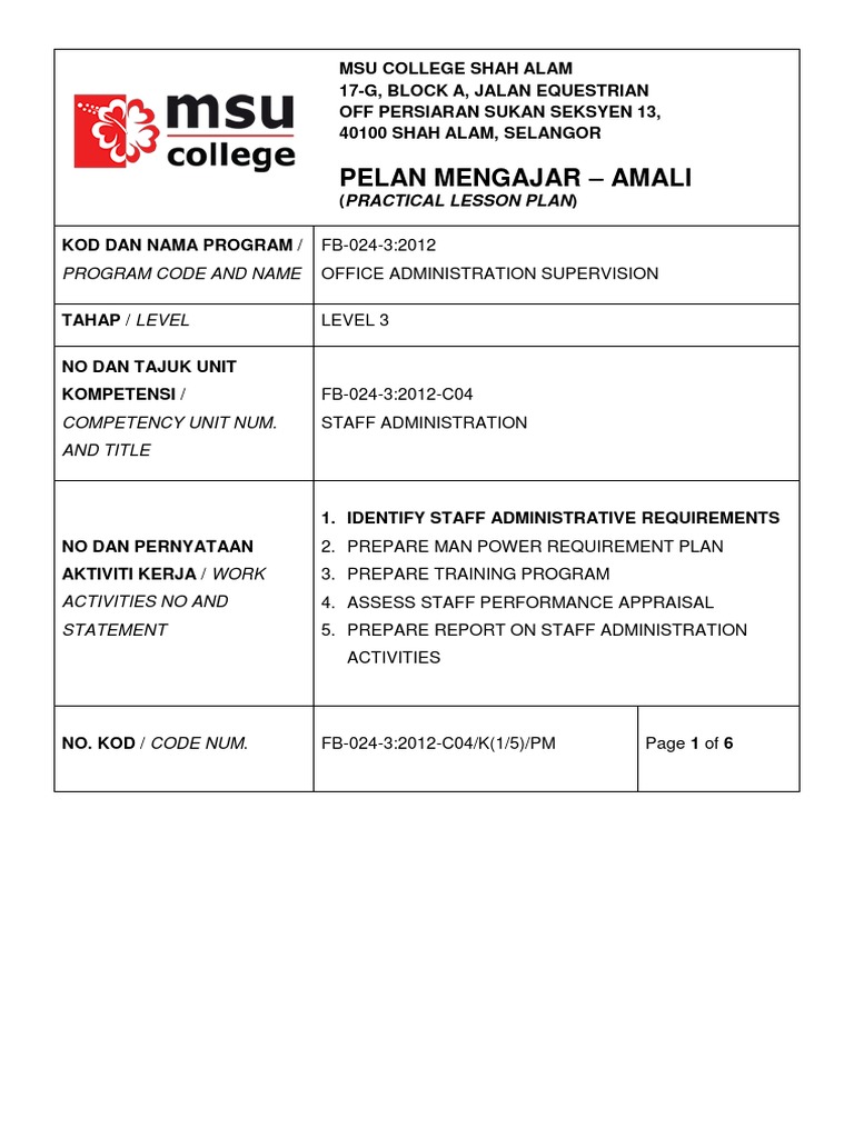 Practical Lesson Plan | Organizational Structure | Lesson Plan | Free