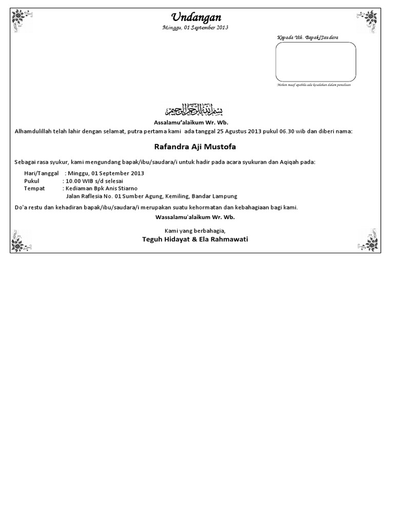 8400 Koleksi Contoh Undangan Aqiqah Kertas A4 Gratis Terbaik