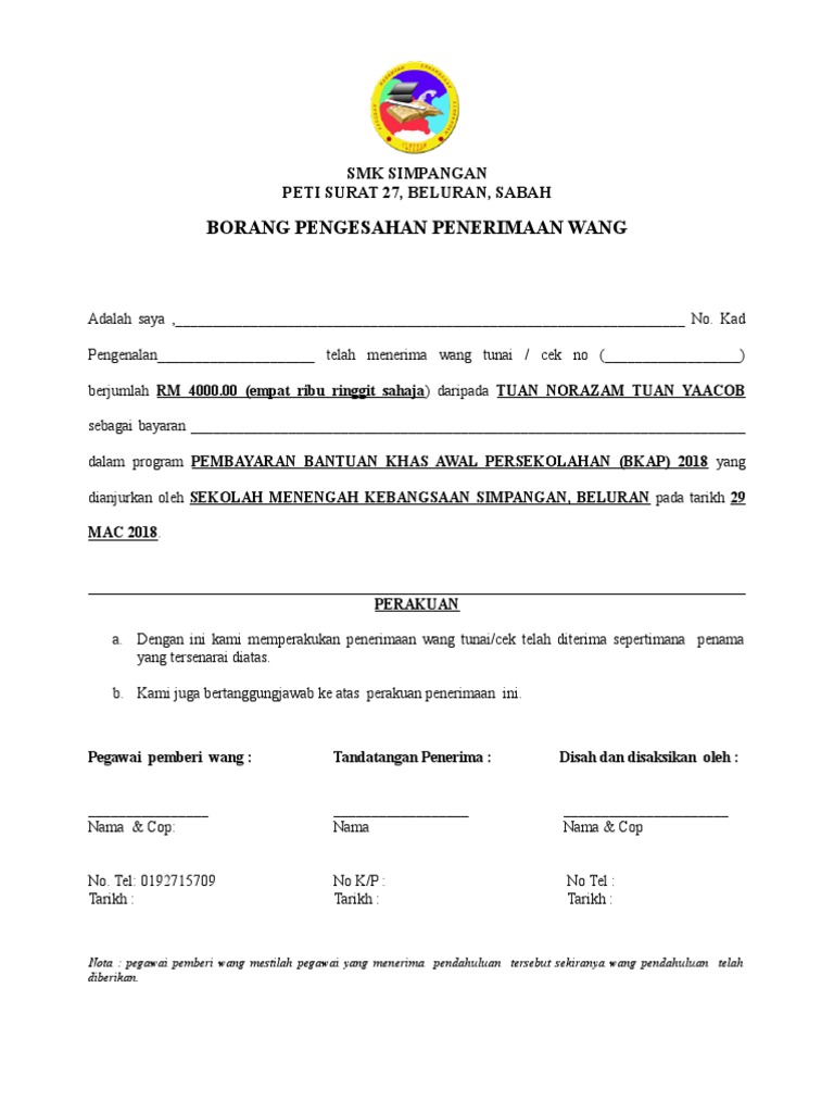 Akuan Penerimaan Wang Baki Bkap 2018 Pdf