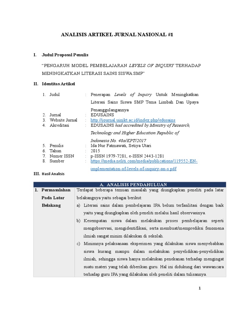 Analisis Artikel Jurnal Nasional Dan Internasional Pdf