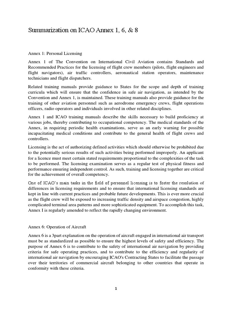 Summarization On Icao Annex 1 Pdf Aircraft Flight