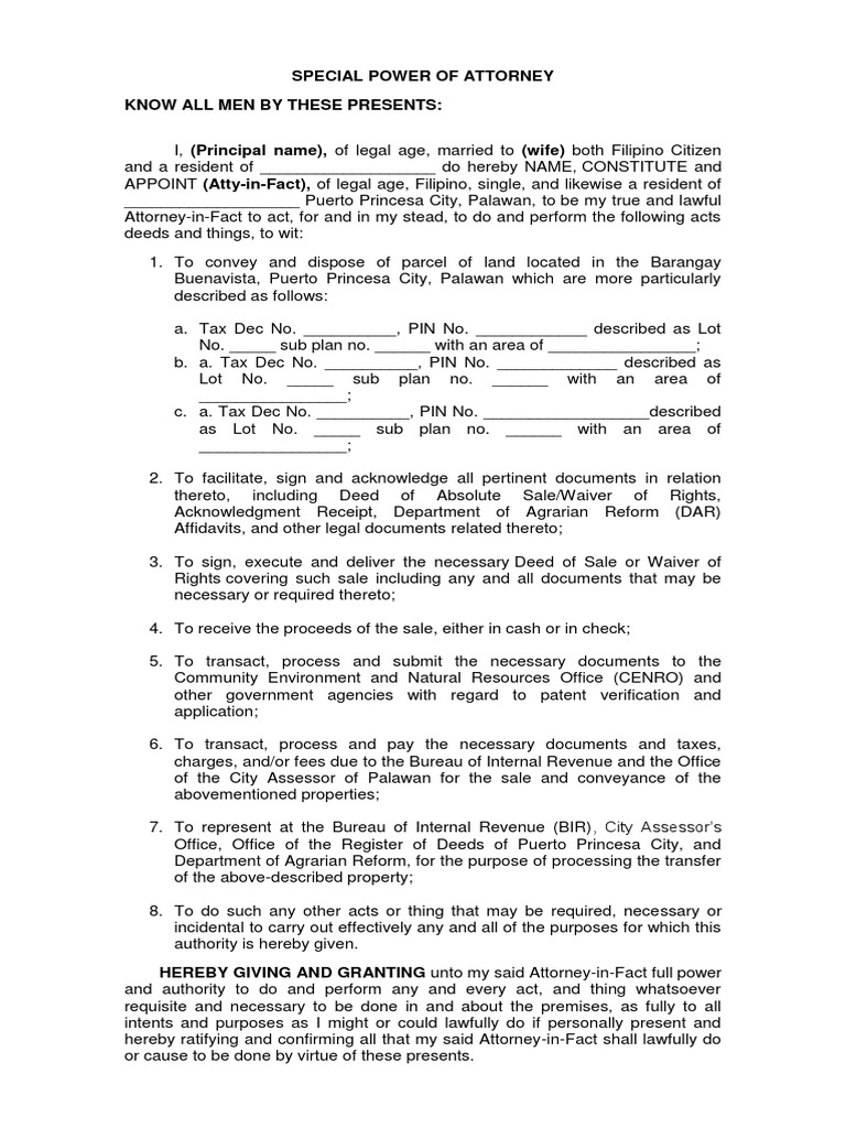 SPA Sample Only PDF Power Of Attorney Deed