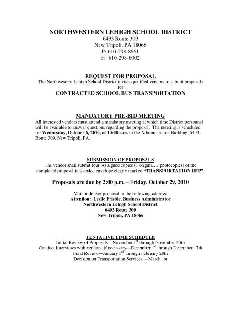 Request For Proposal Transportation PDF Surety Bond Workers