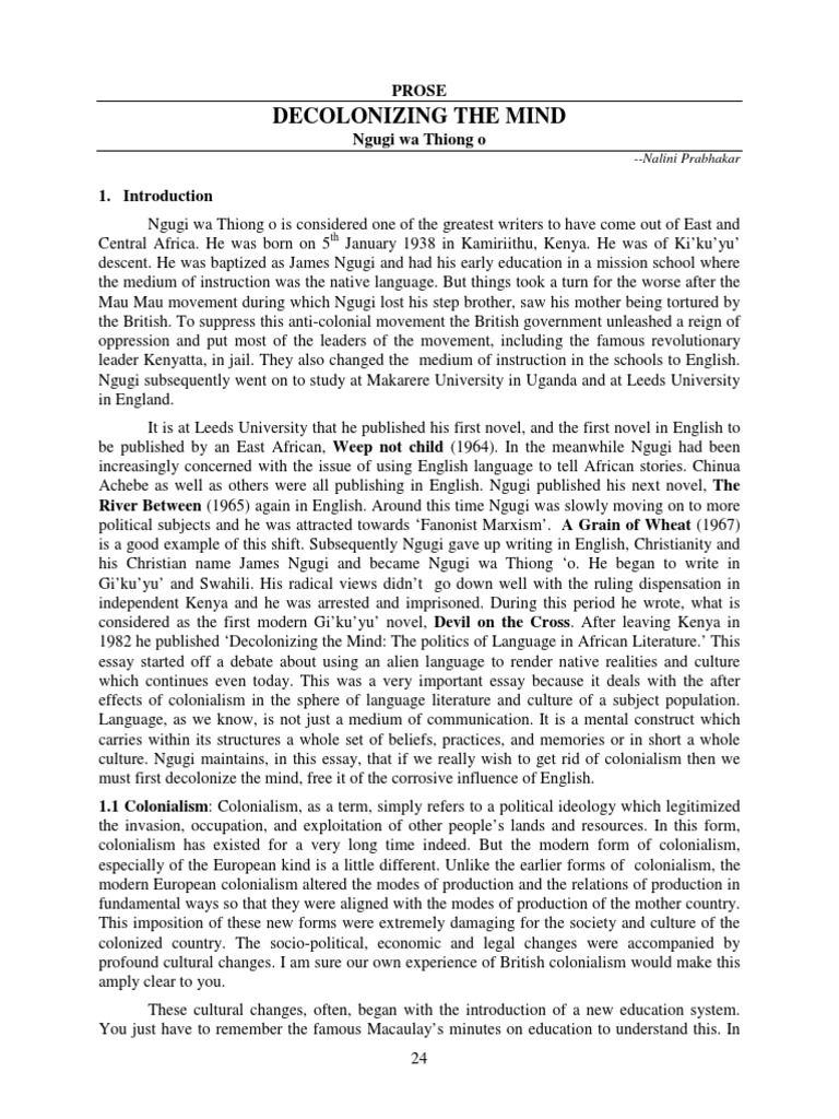 Decolonizing The Mind Prose PDF Colonialism Postcolonialism
