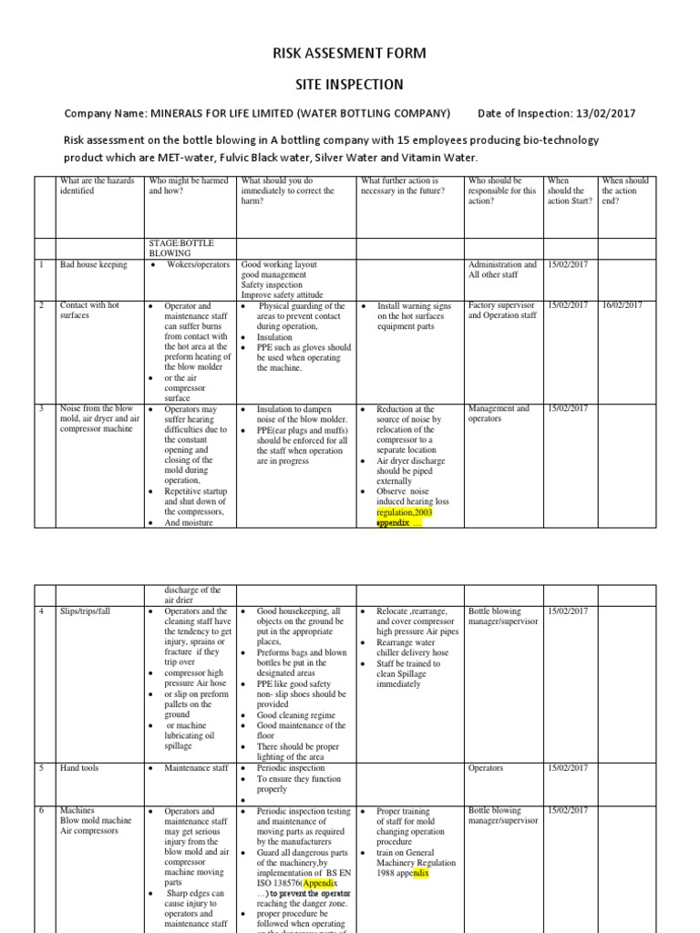 Air Compressor Risk Assessment Report | PDF | Fire Safety | Personal ...