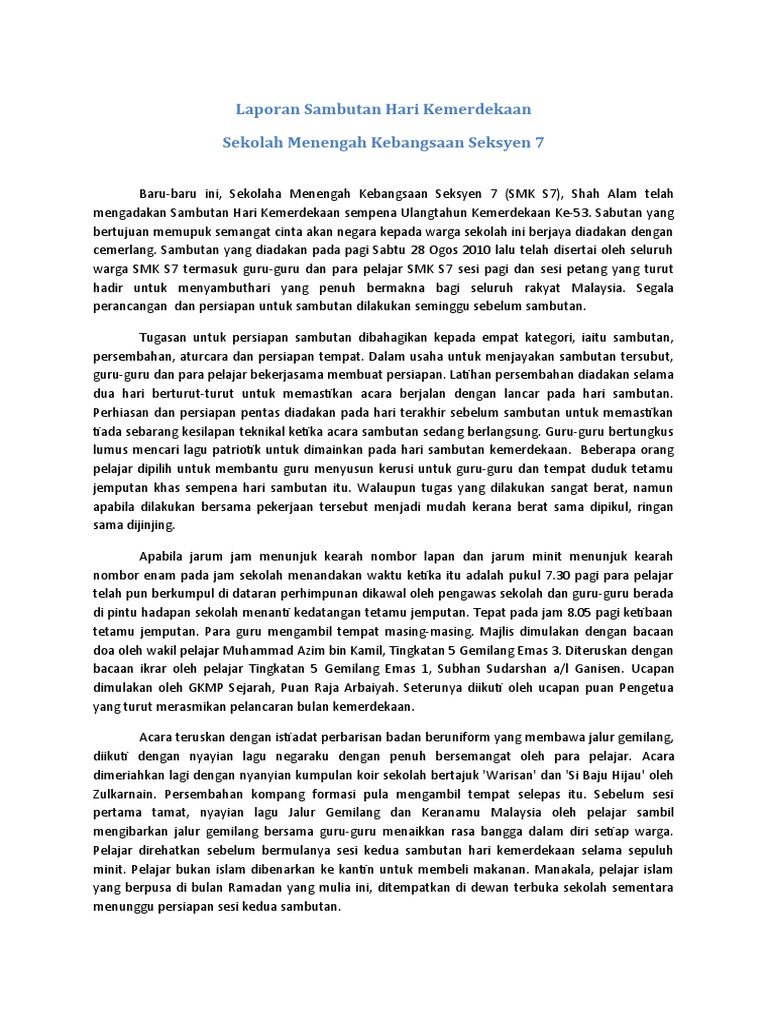 Laporan Sambutan Hari Kemerdekaan Pdf