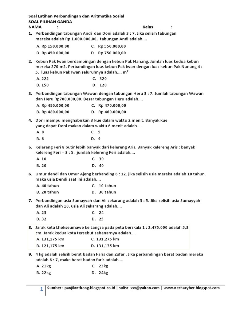 Contoh Soal Aritmatika Sosial Kelas 9