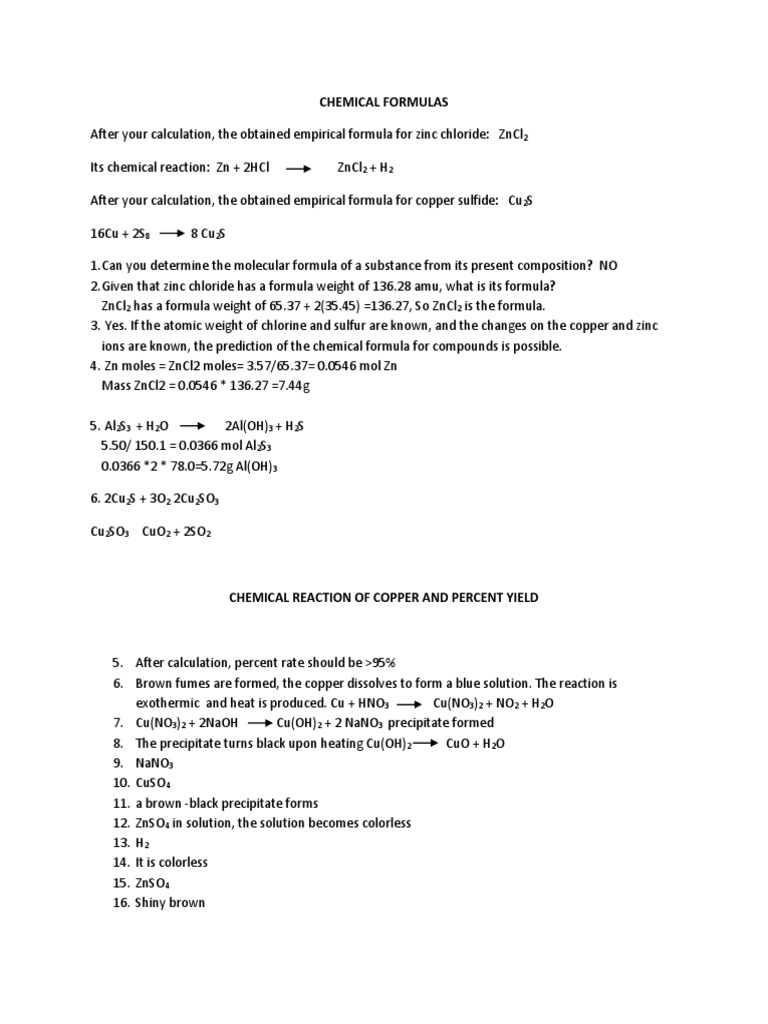 Chemical Formulas and Reactions Guide | PDF | Chemical Substances | Zinc