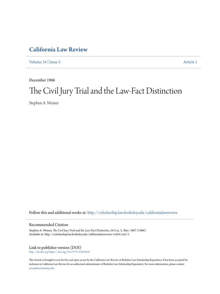 The Civil Jury Trial and The LawFact Distinction PDF Reasonable