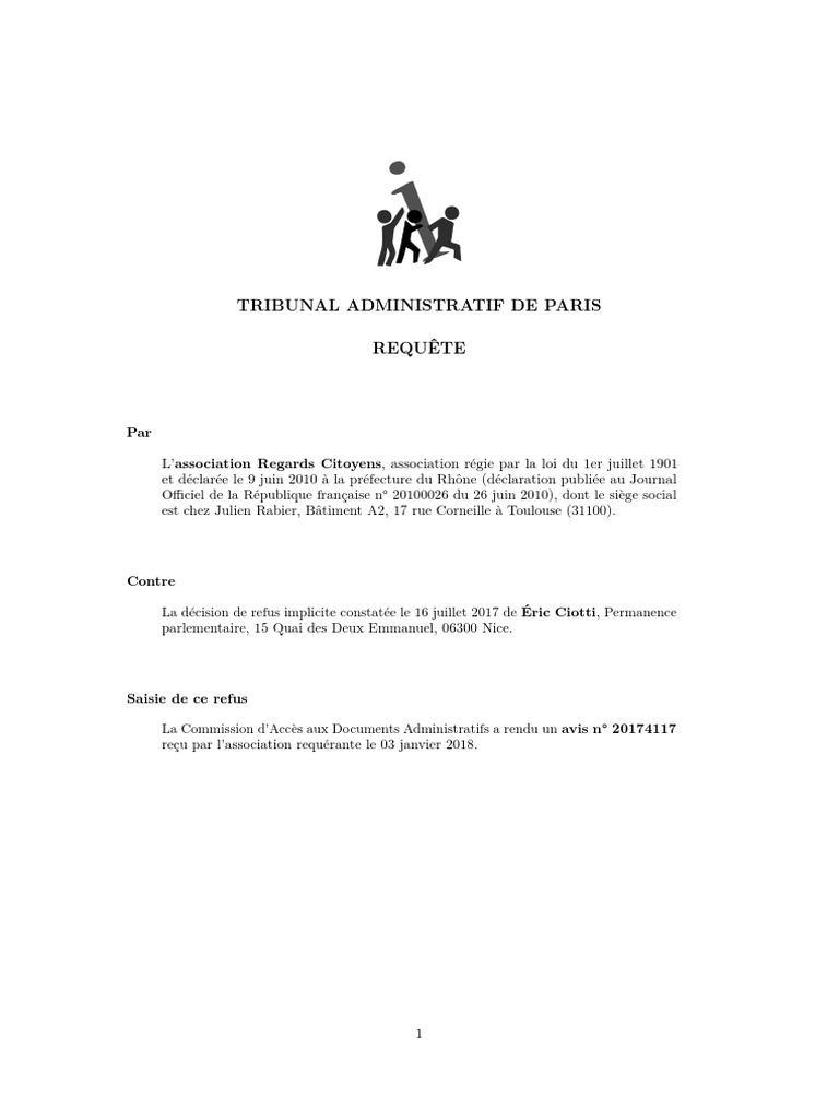 Exemple de requête déposée au tribunal administratif par Regards