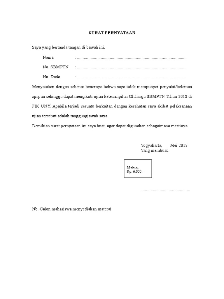 Surat Pernyataan Riwayat Penyakit 2018
