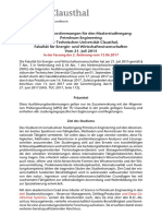 Ausführungsbestimmungen Für Den Masterstudiengang Petroleum Engineering An Der Technischen Universität Clausthal, Fakultät Für Energie-Und Wirtschaftswissenschaften Vom 21. Juli 2015