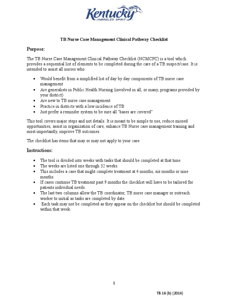 TB Nurse Case Management Checklist | PDF | Tuberculosis | Adverse Effect