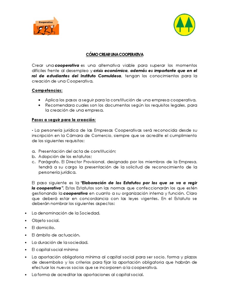 Pasos para Crear una Cooperativa | PDF | Cooperativa | Constitución
