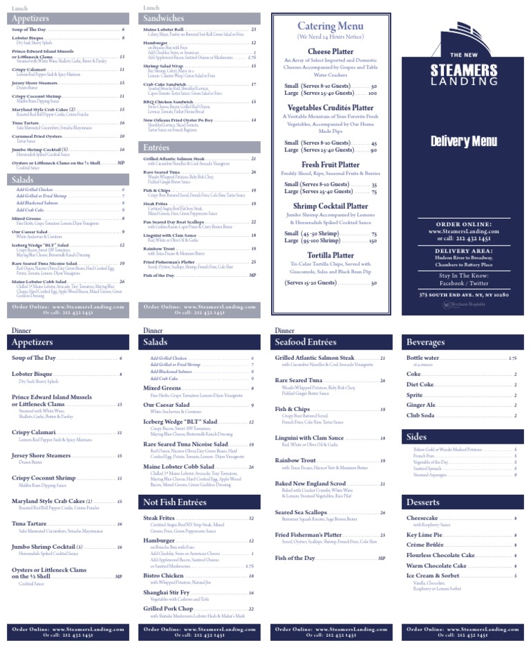 Steamers Delivery Menu House PRINT PDF Foods