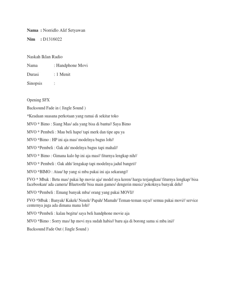 Contoh Naskah Iklan Radio Iklan Radio Pdf