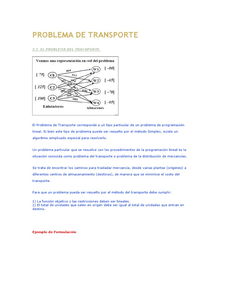 Problema de Transporte en Programación Lineal | PDF | Programación ...