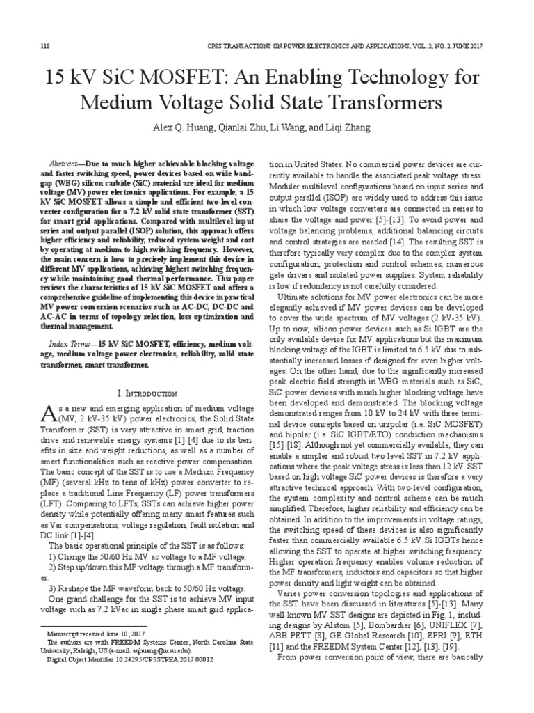 15 kV SiC MOSFET for Medium Voltage SST | PDF | Mosfet | Power Electronics