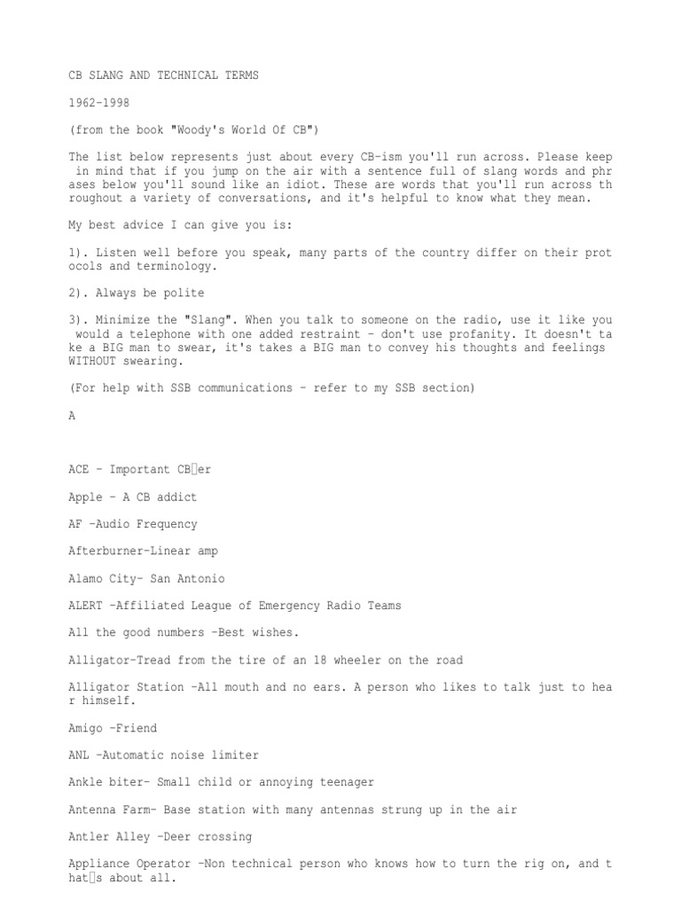 CB Slang PDF Radio Semi Trailer Truck