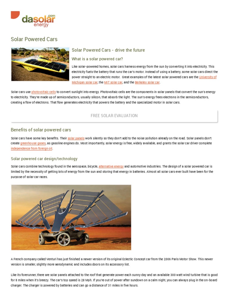Solar Powered Cars Are The Future of Transportation | PDF | Solar ...