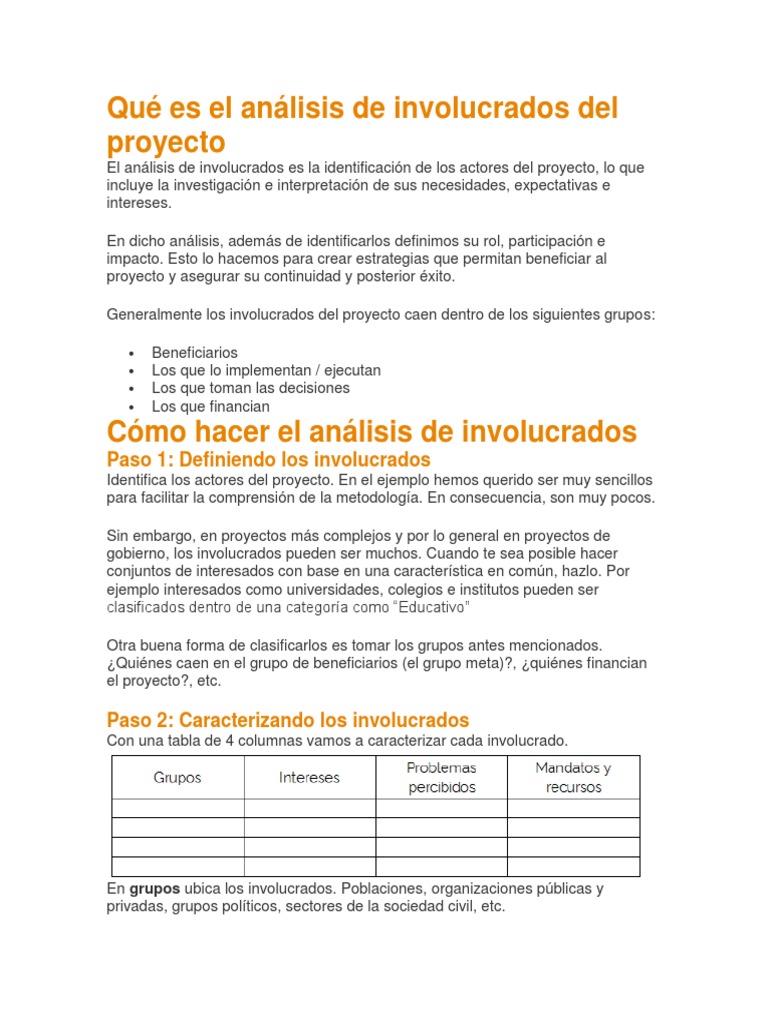 Análisis de Involucrados en Proyectos | PDF | Organización no ...