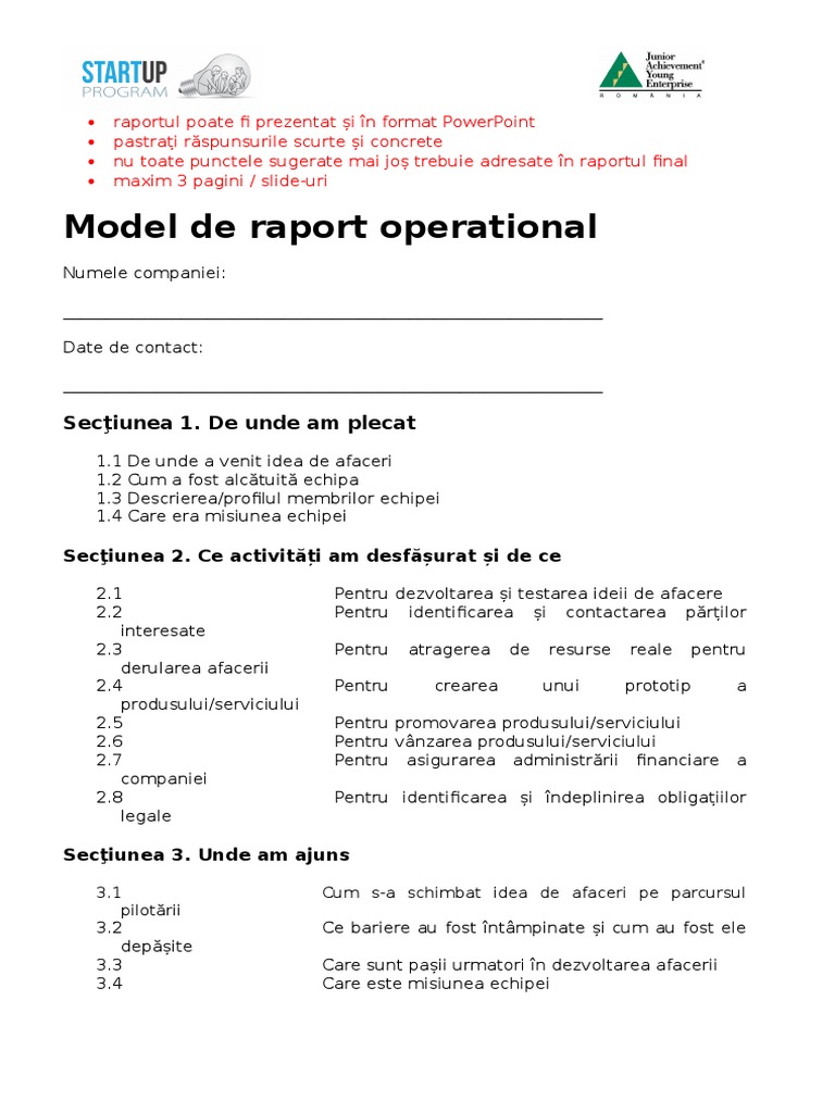 Compania Anului - Model de Raport Operational | PDF