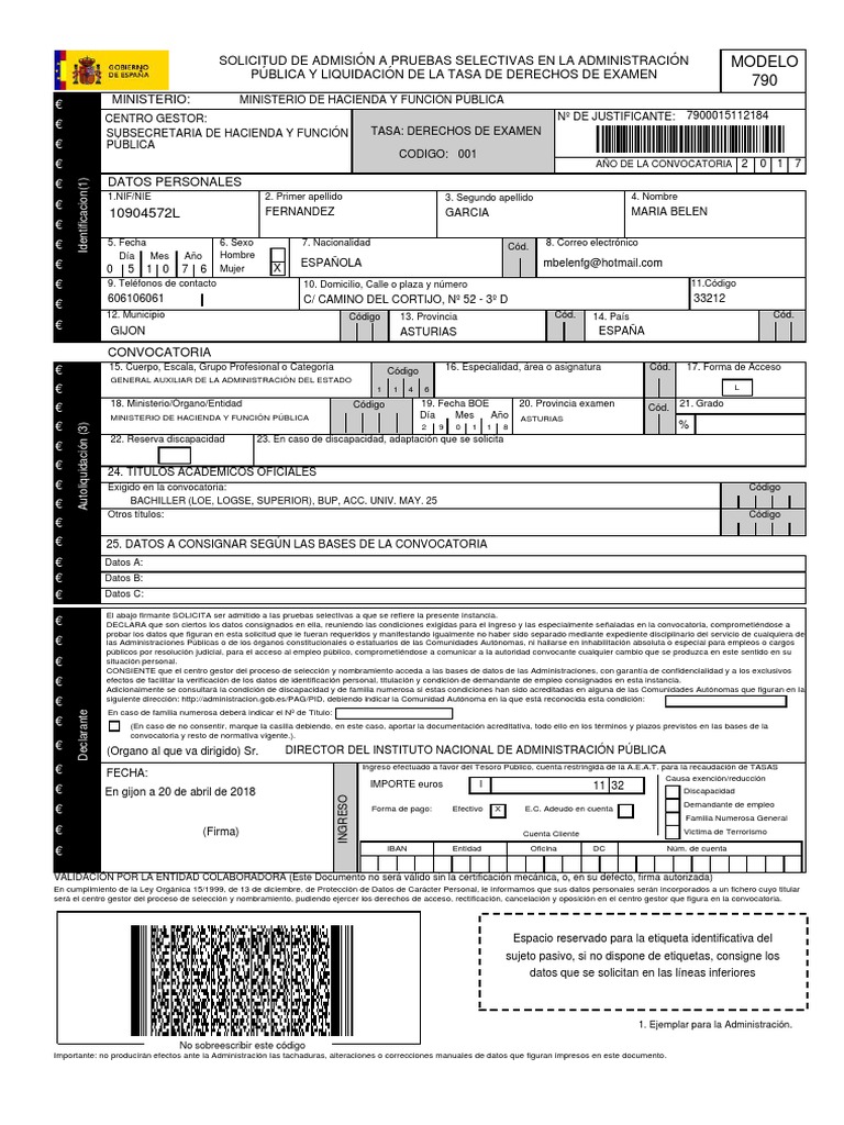 Modelo 790: Solicitud de Examen Público | PDF | Euro | Privacidad de la ...
