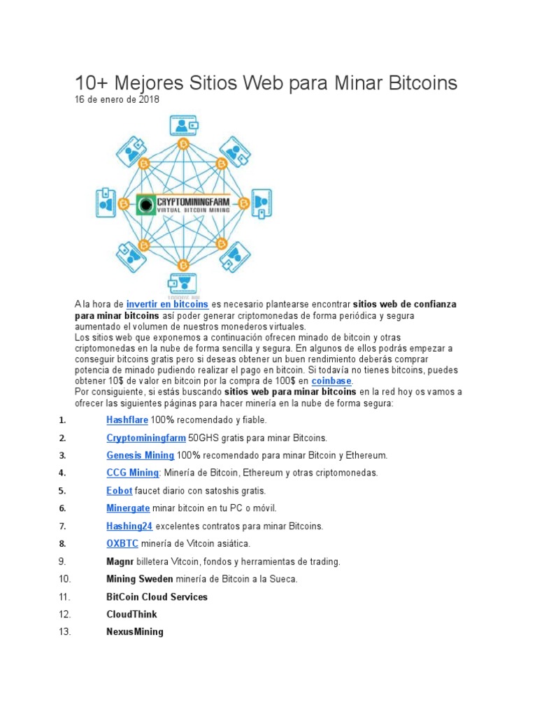 Mejores Webs para Minar Bitcoin 2018 | PDF | Bitcoin | Criptomoneda