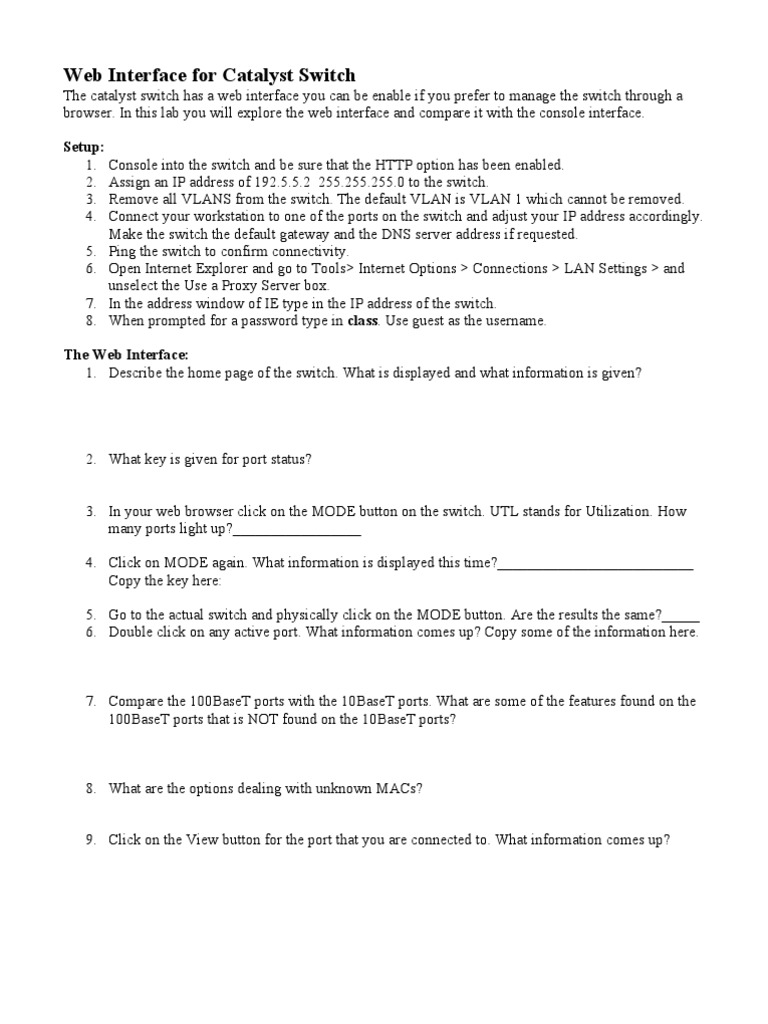 Catalyst Switch Web Interface Guide | PDF | World Wide Web | Internet & Web