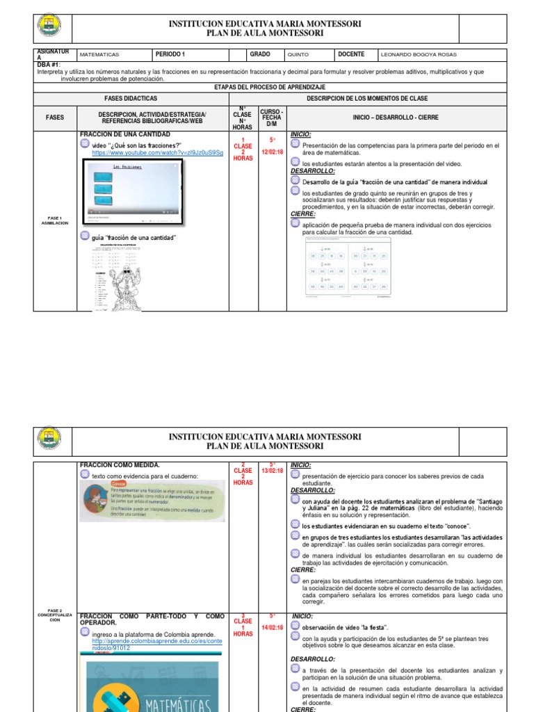 Plan de Aula 2018 Matematicas Dba # 1 | PDF | Fracción (Matemáticas ...