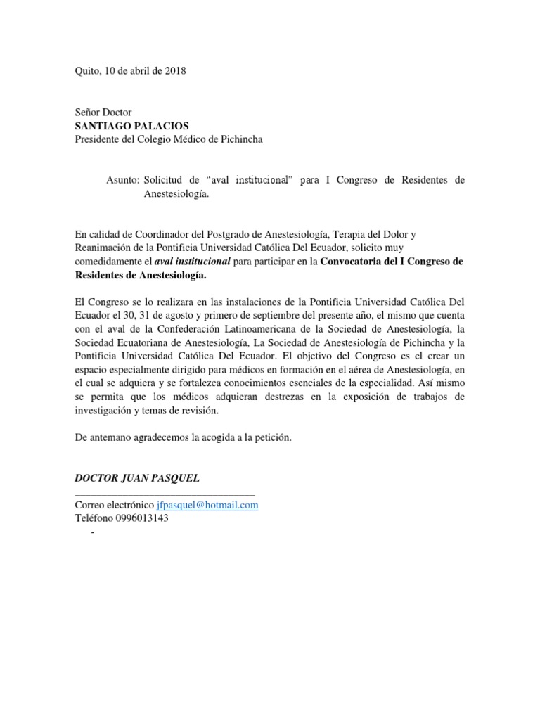 Modelo Carta Solicitud De Aval Insittucional