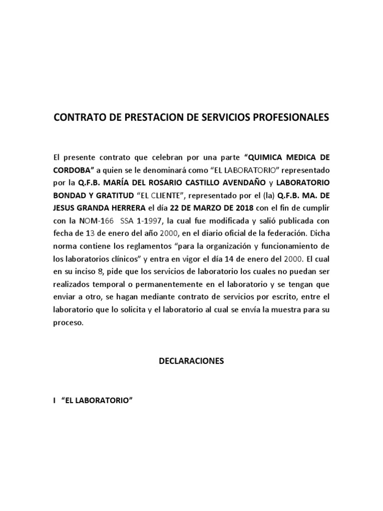 Contrato de Prestacion de Servicios Profesionales (Ejemplo