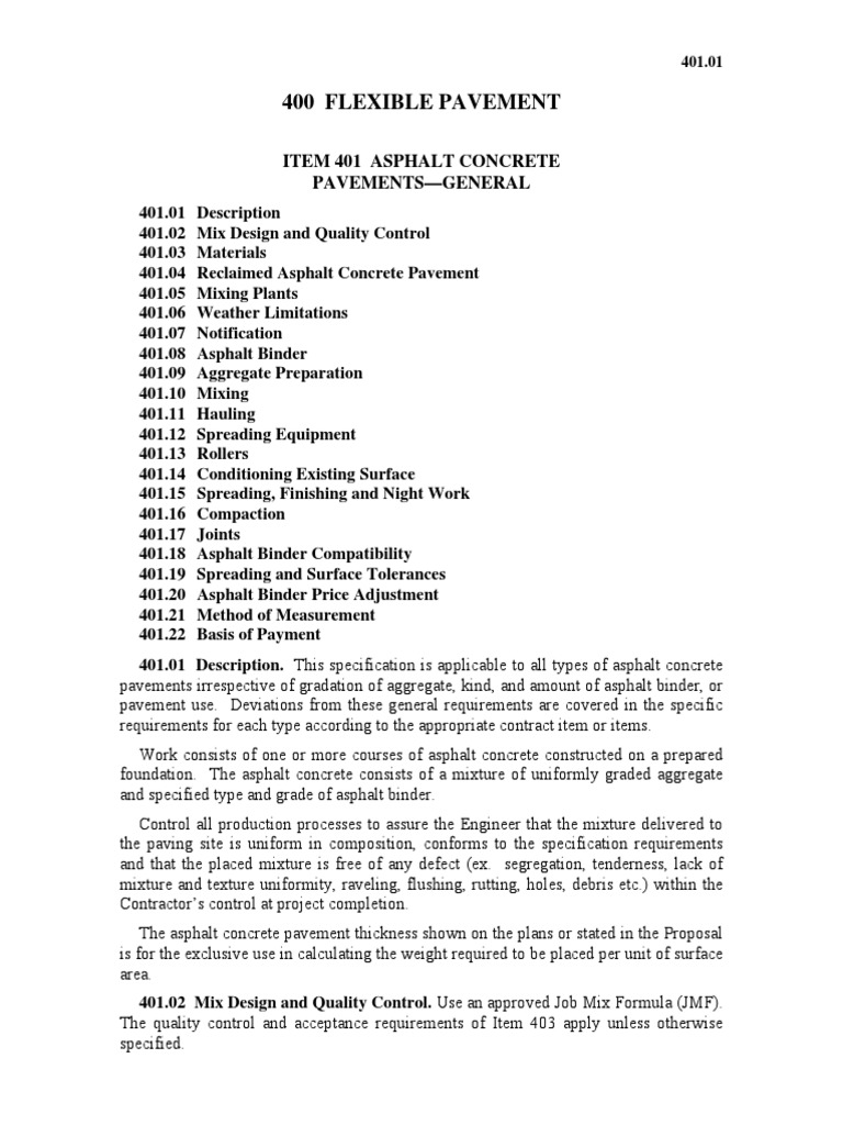 401 - Asphalt Concrete Pavements - General (2012) | PDF | Road Surface ...