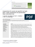 Acupuncture For Acute Non-Specific Low Back Pain: A Pilot Randomised Non-Penetrating Sham Controlled Trial