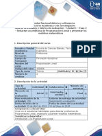 Guía de actividades y rubrica de evaluación - Fase 2 - Redactar un problema de programacion Lineal y presentar los modelos matematicos (1).pdf