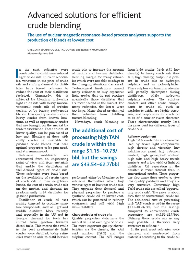 PTQ Efficient Crude Blending PDF Oil Refinery Natural Gas Processing