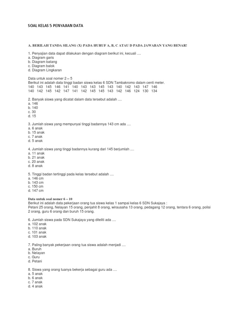 Soal Kelas 5 Penyajian Data