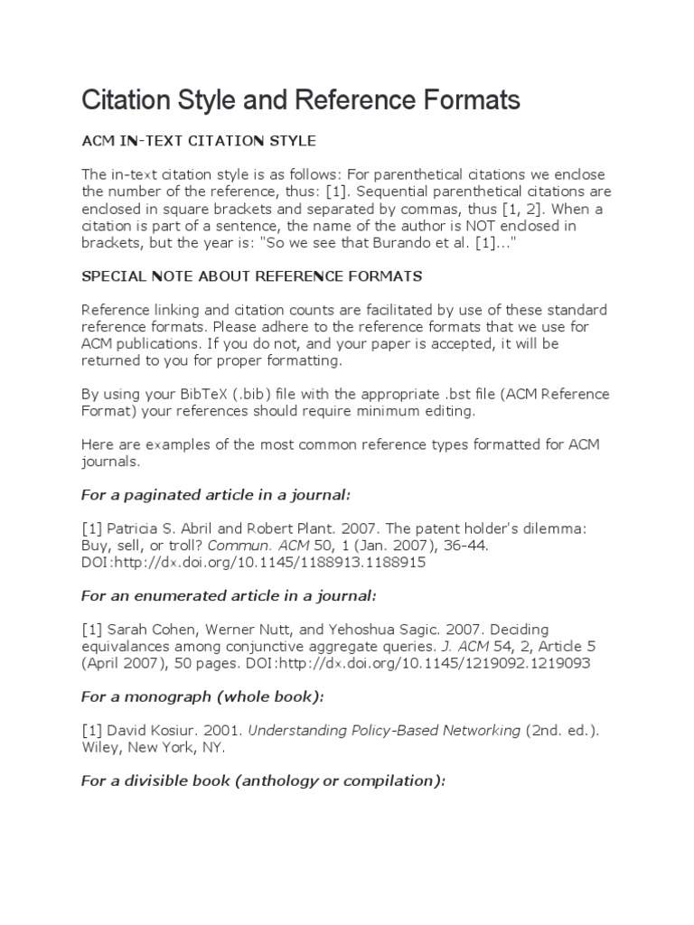 ACM Citation Style and Reference Formats Citation