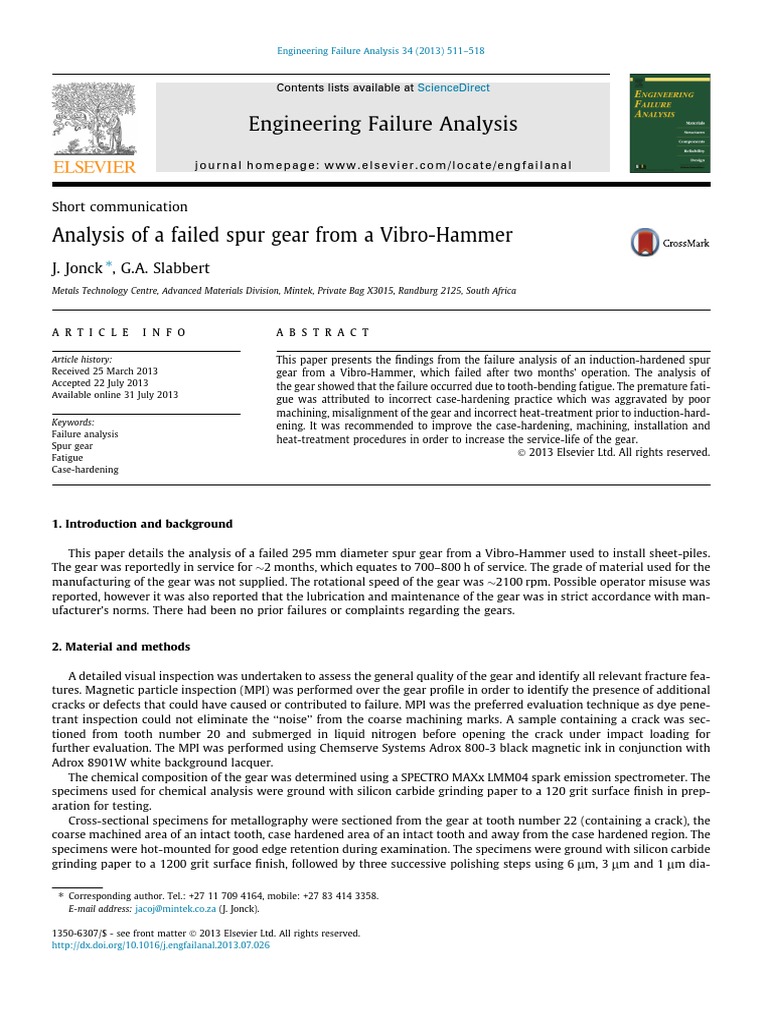 Analysis of A Failed Spur Gear From A Vibro-Hammer | PDF | Fracture ...