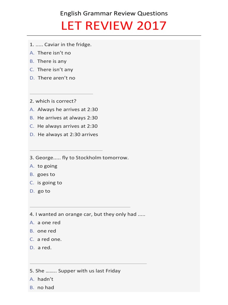 LET English Grammar Review Questions | PDF | Mystery, Thriller & Crime ...