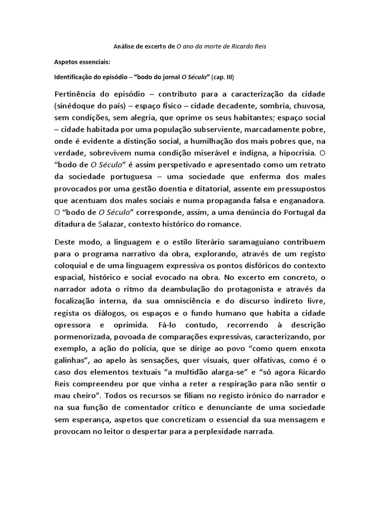 O Ano Da Morte De Ricardo Reis Resumo Por Capitulos