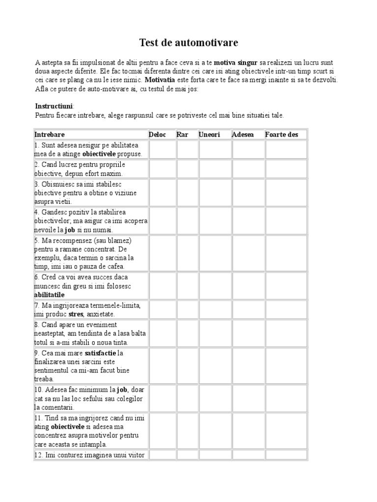 Test de Automotivare | PDF
