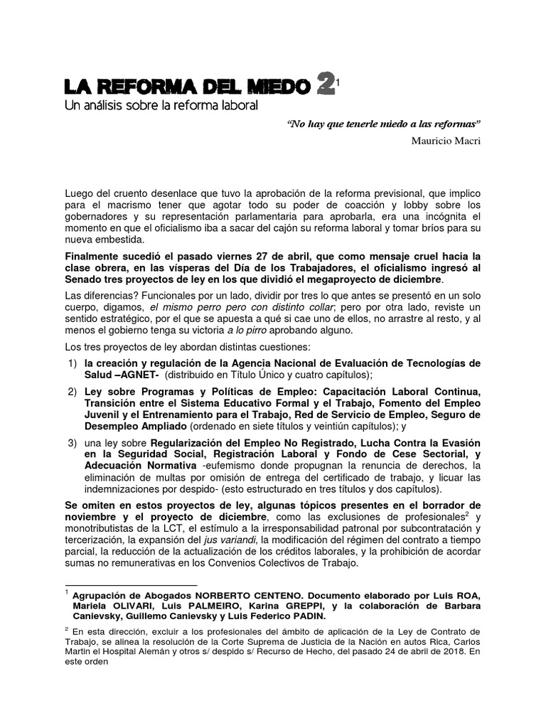 LA REFORMA DEL MIEDO 2. Un Analsis de La Reforma Laboral - 2018 | PDF ...