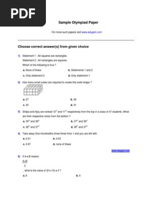 math olympiad class 6 sample paper pdf teaching mathematics