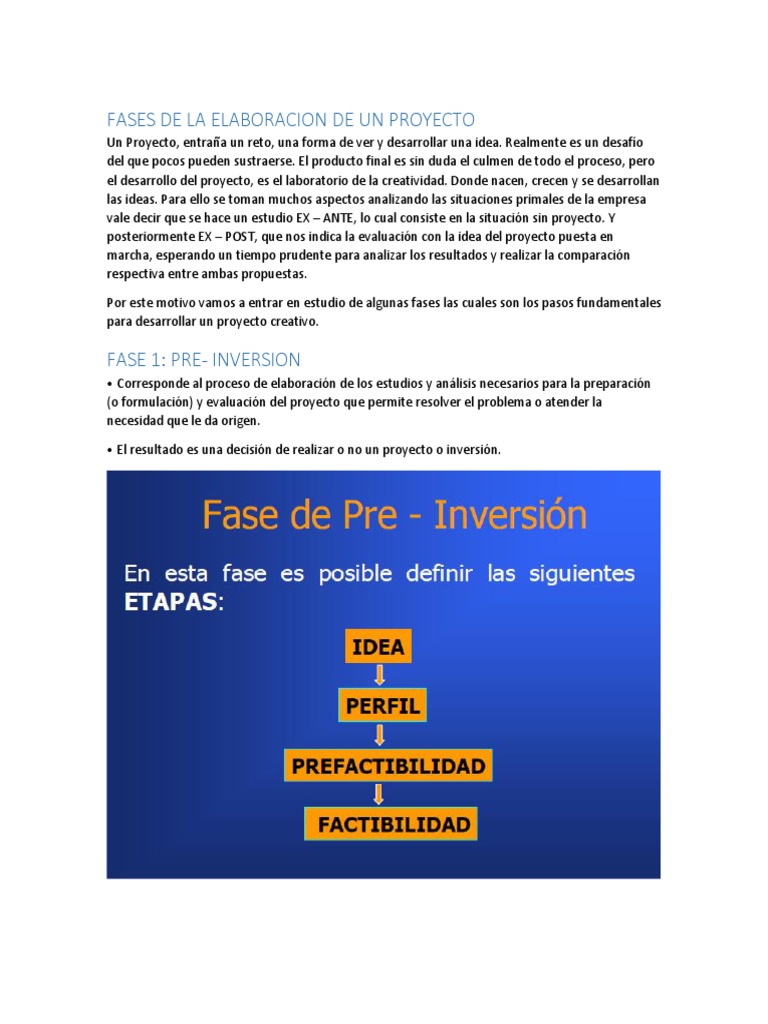Fases de La Elaboracion de Un Proyecto | PDF | Diseño | Evaluación