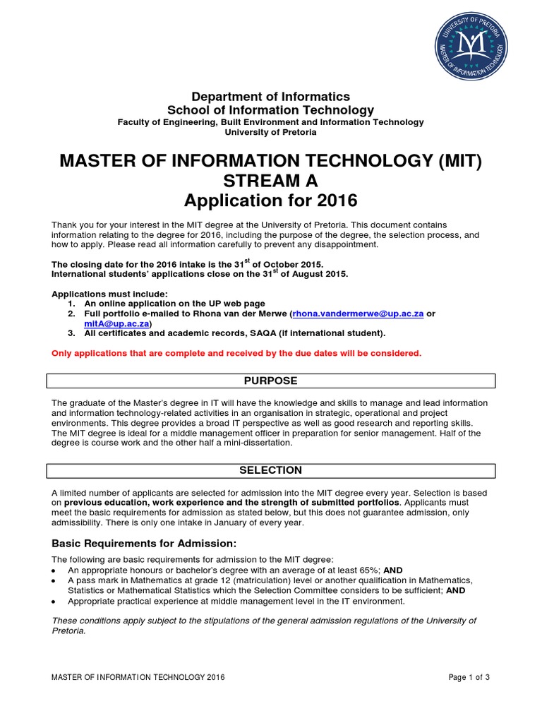 Application Guidelines and Requirements for the 2016 Master of ...